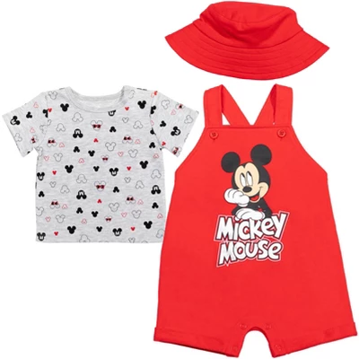 Disney Mickey Mouse Baby French Terry Short Overalls T-Shirt And Hat 3 Piece Outfit Set Newborn To Infant 9 Disney Mickey Mouse Baby French Terry Short Overalls T-Shirt And Hat 3 Piece Outfit Set Newborn To Infant - Image 9