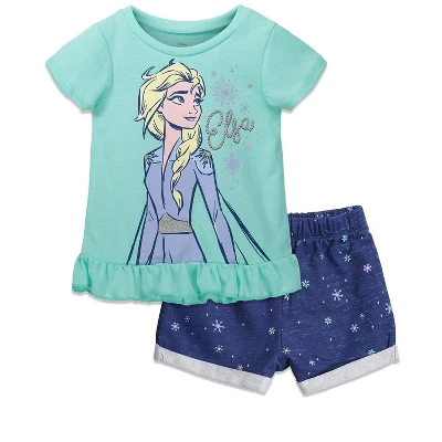 Disney Frozen Moana Princess Rapunzel Snow White Raya And The Last Dragon Girls Peplum T-Shirt And French TerryShorts Outfit Set Little Kid To Big Kid 5 Disney Frozen Moana Princess Rapunzel Snow White Raya And The Last Dragon Girls Peplum T-Shirt And French TerryShorts Outfit Set Little Kid To Big Kid - Image 5