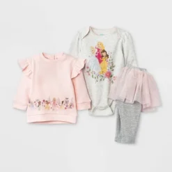 Baby Girls' 3pc Disney Princess Fleece Pullover And Tutu Leggings Set - Light Pink -Disney GUEST 19780a62 7122 48e9 a31b 43d21ef19358