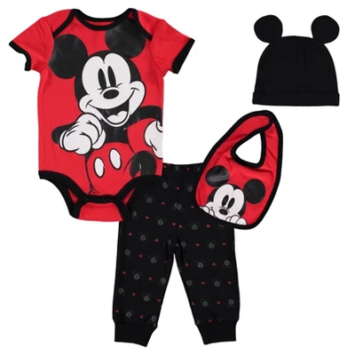 Disney Mickey Mouse Baby Bodysuit Jogger Pants Bib And Hat 4 Piece Outfit Set Newborn To Infant 14 Disney Mickey Mouse Baby Bodysuit Jogger Pants Bib And Hat 4 Piece Outfit Set Newborn To Infant - Image 14