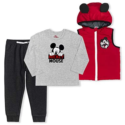 Disney Boy's 3-Pack Mickey Mouse Long Sleeve Graphic Tee, 3D Hoodie Vest And Jogger Pant Set For Toddler 4 Disney Boy's 3-Pack Mickey Mouse Long Sleeve Graphic Tee, 3D Hoodie Vest And Jogger Pant Set For Toddler - Image 4