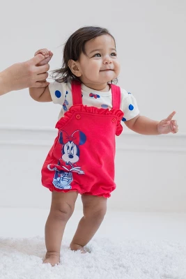Disney Winnie The Pooh Minnie Mouse Piglet Baby Girls French Terry Short Overalls And T-Shirt Newborn To Infant 1 Disney Winnie The Pooh Minnie Mouse Piglet Baby Girls French Terry Short Overalls And T-Shirt Newborn To Infant