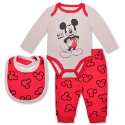 Disney Boy's 3-Pack Mickey Mouse Long Sleeve Baby Bodysuit Creeper, Bib And Jogger Pant Set For Infant -Disney GUEST 221ceb13 d883 4020 82d1 7be234d4b557