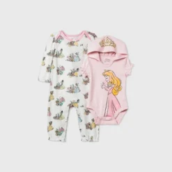 Baby Girls' 2pk Disney Princess Romper And Bodysuit - Pink