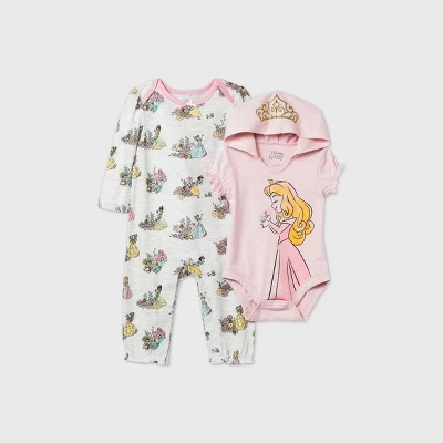 Baby Girls' 2pk Disney Princess Romper And Bodysuit - Pink