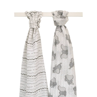 Disney Dumbo 100% Cotton Muslin Swaddles With Plush Rattle - 2pk 5 Disney Dumbo 100% Cotton Muslin Swaddles With Plush Rattle - 2pk - Image 5