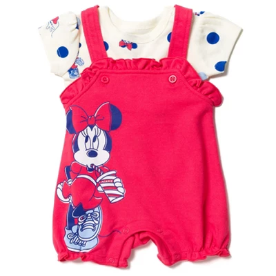 Disney Winnie The Pooh Minnie Mouse Piglet Baby Girls French Terry Short Overalls And T-Shirt Newborn To Infant 2 Disney Winnie The Pooh Minnie Mouse Piglet Baby Girls French Terry Short Overalls And T-Shirt Newborn To Infant - Image 2