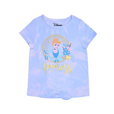 Girl's Disney Princess Cinderella Tie Dye Bow Front Graphic Tee Shirt For Kids 2 Girl's Disney Princess Cinderella Tie Dye Bow Front Graphic Tee Shirt For Kids - Image 2