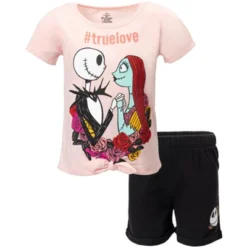 Disney Nightmare Before Christmas Knotted Graphic T-Shirt French Terry Shorts Set Black / Pink -Disney GUEST 4a00476b ba3d 4837 90d0 9db15d1f4170