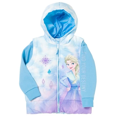 Disney Frozen Elsa Girls Zip Up Vest 2fer Jacket Little Kid 2 Disney Frozen Elsa Girls Zip Up Vest 2fer Jacket Little Kid - Image 2