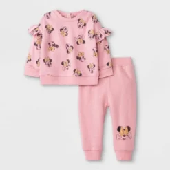 Disney Baby Girls' 2pc Minnie Mouse Long Sleeve Fleece Pullover And Jogger Set - Pink -Disney GUEST 53be15f9 bf00 4d2b 874a 027f2382394e