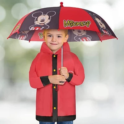 Disney Mickey Mouse Boys Umbrella With Matching Raincoat Set, Kids Ages 2-7 1 Disney Mickey Mouse Boys Umbrella With Matching Raincoat Set, Kids Ages 2-7