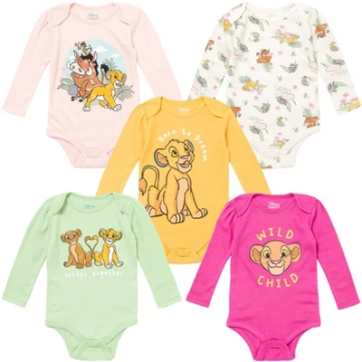 Disney Classics Princess Lion King Pumbaa Princess Ariel Timon Baby Girls 5 Pack Bodysuits Newborn To Infant 9 Disney Classics Princess Lion King Pumbaa Princess Ariel Timon Baby Girls 5 Pack Bodysuits Newborn To Infant - Image 9