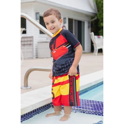 Disney Pixar Cars Lightning McQueen Rash Guard And Swim Trunks Outfit Set Toddler To Little Kid 2 Disney Pixar Cars Lightning McQueen Rash Guard And Swim Trunks Outfit Set Toddler To Little Kid - Image 2