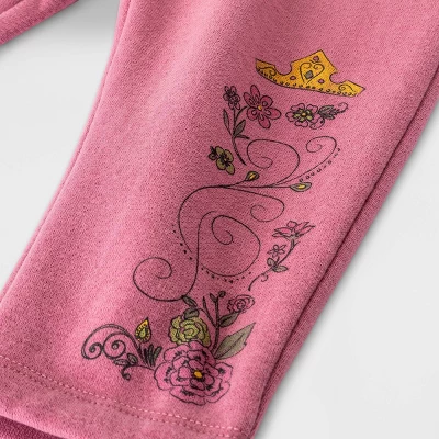 Baby Girls' 2pc Disney Princess Fleece Pullover And Jogger Set - Burgundy 3 Baby Girls' 2pc Disney Princess Fleece Pullover And Jogger Set - Burgundy - Image 3