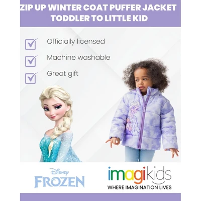 Disney Frozen Princess Anna Elsa Girls Zip Up Puffer Jacket Little Kid 3 Disney Frozen Princess Anna Elsa Girls Zip Up Puffer Jacket Little Kid - Image 3