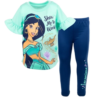 Disney Princess Moana Frozen Little Mermaid Rapunzel Jasmine Belle Girls T-Shirt And Leggings Outfit Set Toddler To Big Kid 8 Disney Princess Moana Frozen Little Mermaid Rapunzel Jasmine Belle Girls T-Shirt And Leggings Outfit Set Toddler To Big Kid - Image 8