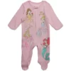 Disney Princess Ariel Cinderella Aurora Baby Girls 2 Pack Zip Up Sleep N' Play Coveralls Newborn To Infant