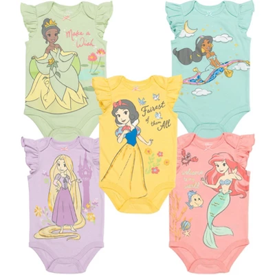 Disney Princess Ariel Belle Cinderella Rapunzel Tiana Snow White Aurora Baby Girls 5 Pack Bodysuits Newborn To Infant 11 Disney Princess Ariel Belle Cinderella Rapunzel Tiana Snow White Aurora Baby Girls 5 Pack Bodysuits Newborn To Infant - Image 11