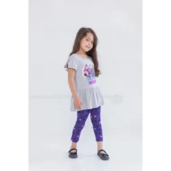 Disney Descendants Mal Evie Uma Peplum T-Shirt Capri Legging Set Grey/Purple