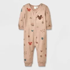 Baby Boys' Disney Mickey Mouse Long Sleeve Romper - Light Brown -Disney GUEST 8915bdba dcbc 422a b442 b3a13758229c