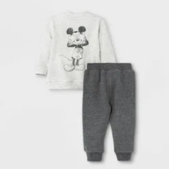 Disney Baby Boys' 2pc Mickey Mouse Fleece Pullover And Jogger Set - Heather Cream