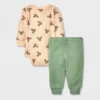 Baby Boys' Disney Mickey Mouse Solid Top And Bottom Set - Green/Tan