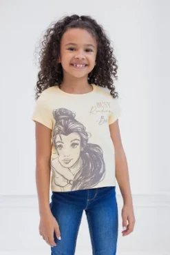 Disney Princess Ariel Cinderella Tiana Moana Jasmine Belle Girls 3 Pack T-Shirts Toddler To Big Kid