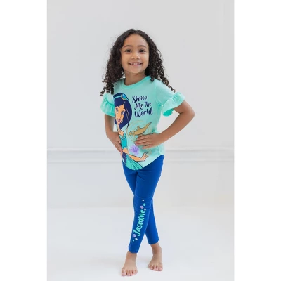 Disney Princess Moana Frozen Little Mermaid Rapunzel Jasmine Belle Girls T-Shirt And Leggings Outfit Set Toddler To Big Kid 1 Disney Princess Moana Frozen Little Mermaid Rapunzel Jasmine Belle Girls T-Shirt And Leggings Outfit Set Toddler To Big Kid