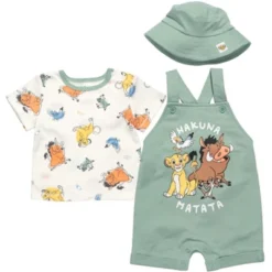 Disney Lion King Simba Timon Pumbaa Baby French Terry Short Overalls T-Shirt And Hat 3 Piece Outfit Set Newborn To Infant -Disney GUEST b152eb9c e1ae 466c a009 3c6f7716f7de