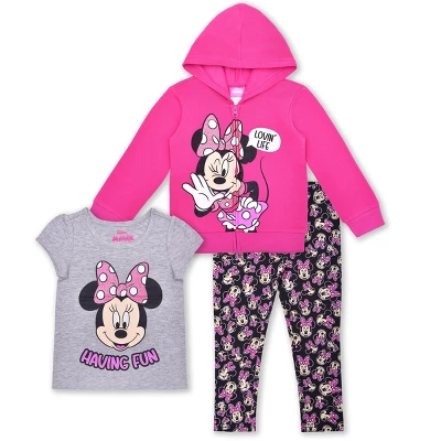 Disney Girls 3-Pack Minnie Mouse Having Fun Graphic Shirt, Zip Up Hoodie And Legging Pant Set For Infant 7 Disney Girls 3-Pack Minnie Mouse Having Fun Graphic Shirt, Zip Up Hoodie And Legging Pant Set For Infant - Image 7