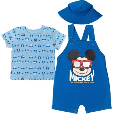 Disney Mickey Mouse Baby French Terry Short Overalls T-Shirt And Hat 3 Piece Outfit Set Newborn To Infant 11 Disney Mickey Mouse Baby French Terry Short Overalls T-Shirt And Hat 3 Piece Outfit Set Newborn To Infant - Image 11
