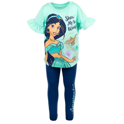 Disney Princess Moana Frozen Little Mermaid Rapunzel Jasmine Belle Girls T-Shirt And Leggings Outfit Set Toddler To Big Kid 2 Disney Princess Moana Frozen Little Mermaid Rapunzel Jasmine Belle Girls T-Shirt And Leggings Outfit Set Toddler To Big Kid - Image 2