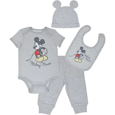 Disney Mickey Mouse Baby Bodysuit Pants Bib And Hat 4 Piece Outfit Set Newborn To Infant 10 Disney Mickey Mouse Baby Bodysuit Pants Bib And Hat 4 Piece Outfit Set Newborn To Infant - Image 10