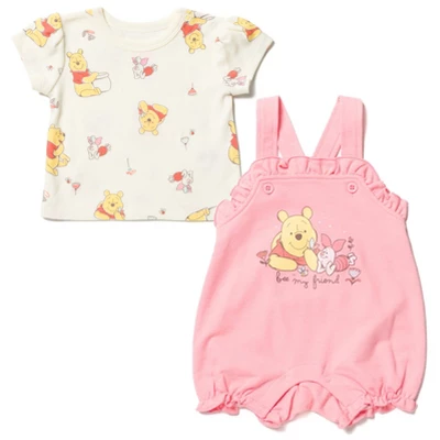 Disney Winnie The Pooh Minnie Mouse Piglet Baby Girls French Terry Short Overalls And T-Shirt Newborn To Infant 8 Disney Winnie The Pooh Minnie Mouse Piglet Baby Girls French Terry Short Overalls And T-Shirt Newborn To Infant - Image 8
