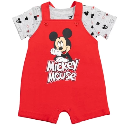 Disney Mickey Mouse Baby French Terry Short Overalls T-Shirt And Hat 3 Piece Outfit Set Newborn To Infant 2 Disney Mickey Mouse Baby French Terry Short Overalls T-Shirt And Hat 3 Piece Outfit Set Newborn To Infant - Image 2