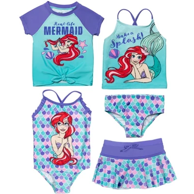 Disney Princess Ariel Girls One-Piece Swimsuit Rash Guard Tankini Top Modest Skirt And Bottom 5 Piece Set Toddler 9 Disney Princess Ariel Girls One-Piece Swimsuit Rash Guard Tankini Top Modest Skirt And Bottom 5 Piece Set Toddler - Image 9
