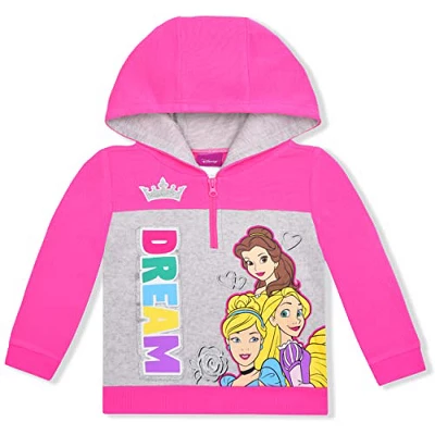 Disney Girl's Disney Princesses Graphic Printed Half Zip Up Hooded Pullover Jacket For Kids 2 Disney Girl's Disney Princesses Graphic Printed Half Zip Up Hooded Pullover Jacket For Kids - Image 2
